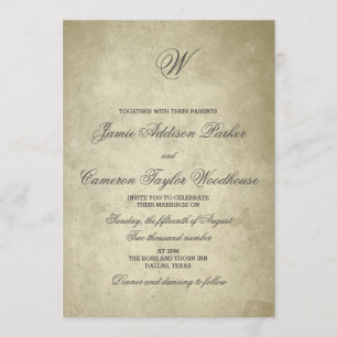 Simple Monogram   Vintage Paper Wedding Invitation