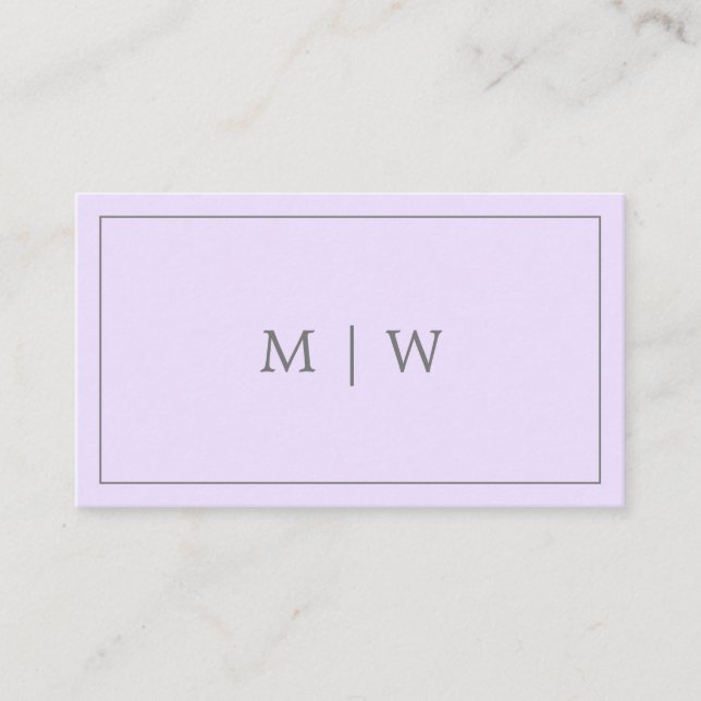 Simple Monogram Violet Lilac Pastel Purple Business Card (Front)