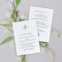 Simple Monogram Wedding Invite & Details Backside