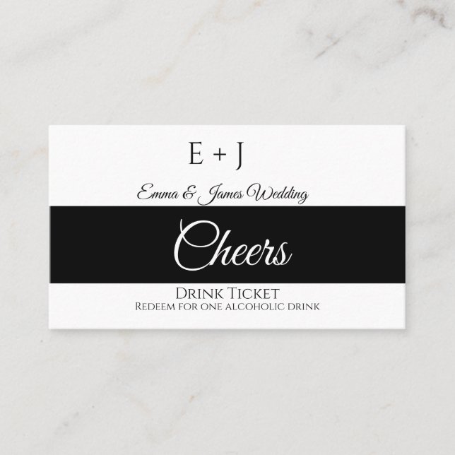 Simple Monogram Wedding Reception Drink Ticket (Front)