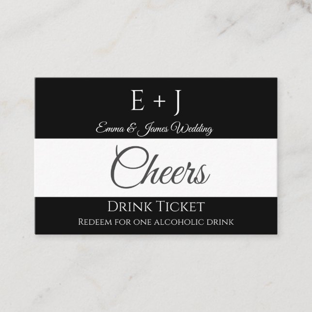 Simple Monogram Wedding Reception Drink Ticket (Front)
