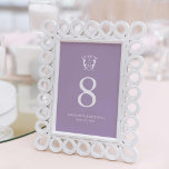 Simple Monogram Wedding Table Number Cards<br><div class="desc">Add a chic, modern touch to your wedding reception with these elegant wedding table numbers. Featuring a stylish monogram crest with the bride and groom’s initials, names, and wedding date, this design showcases simple yet sophisticated typography on a soft lavender purple background. Personalise the template fields with your details, or...</div>