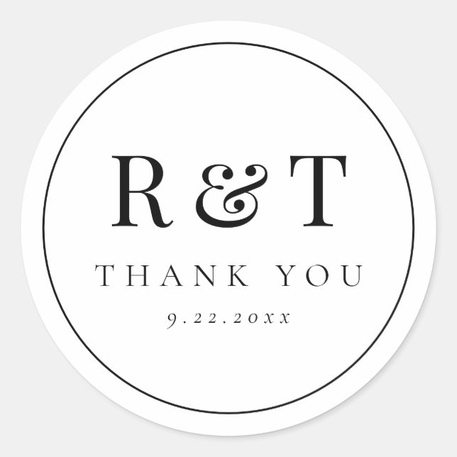 Simple Monogram Wedding Thank You Classic Round Sticker (Front)