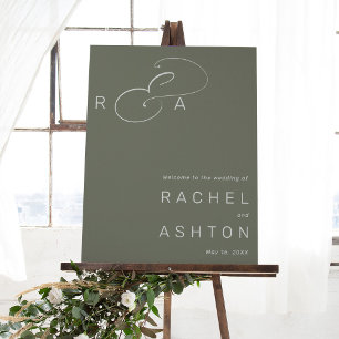 Simple Monogram Wedding Welcome Sage Green Sign
