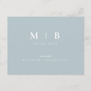 Simple Monogram Winter Blue Save the Date QR Postcard