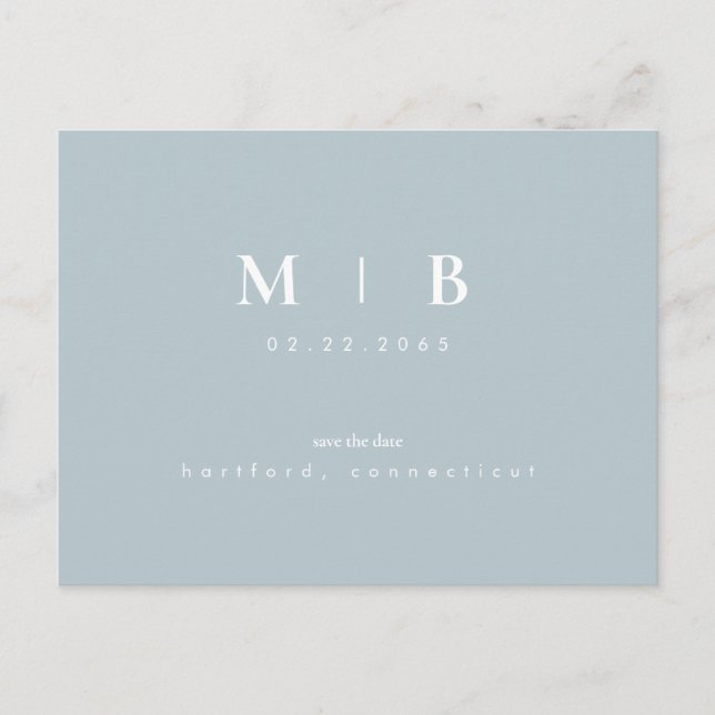 Simple Monogram Winter Blue Save the Date QR   Postcard (Front)