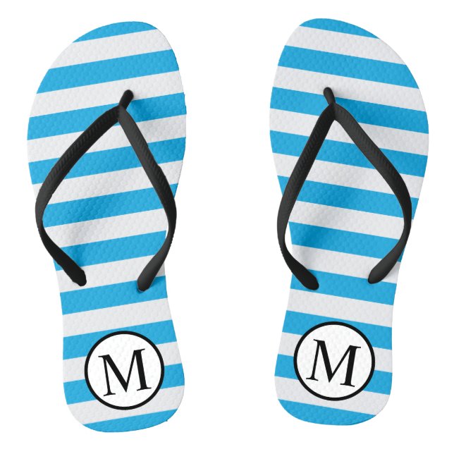 Simple Monogram with Blue Horizontal Stripes Flip Flops (Footbed)