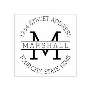 Simple Monogram with Name and Return Address Rubber Stamp