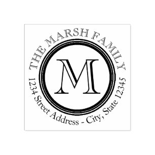 Simple Monogram with Name and Return Address Rubber Stamp