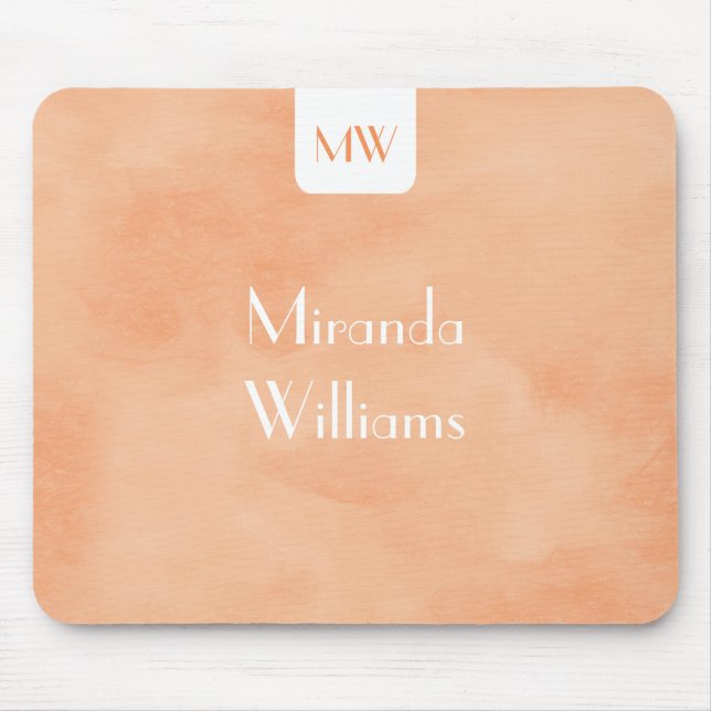 Simple Monogram With Name Modern Orange Mouse Mat (Front)