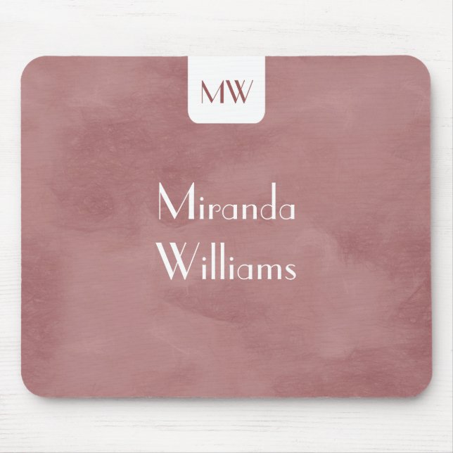 Simple Monogram With Name Modern Rosy Brown Mouse Mat (Front)