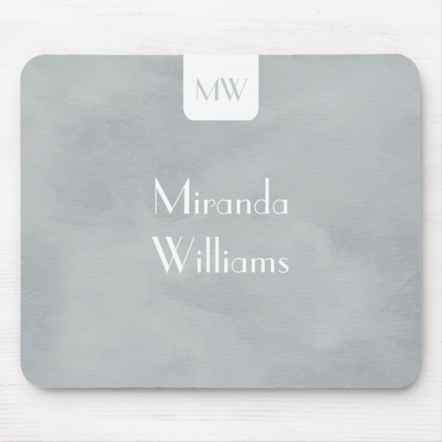Simple Monogram With Name Modern Soft Grey Mouse Mat (Front)