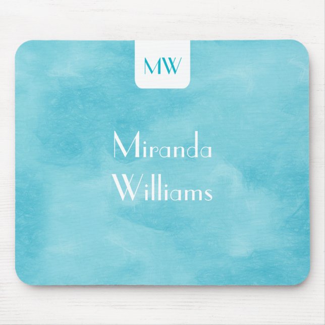 Simple Monogram With Name Modern Turquoise Mouse Mat (Front)