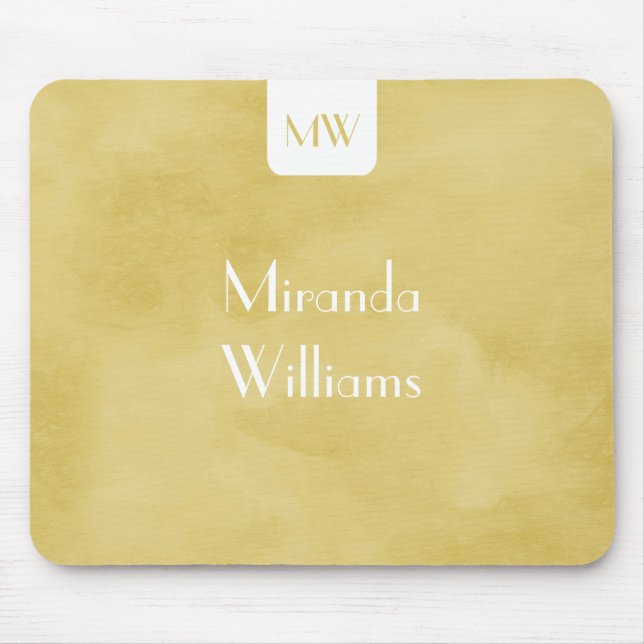 Simple Monogram With Name Modern Yellow Mouse Mat (Front)