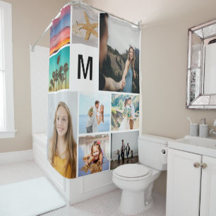 Simple Monogrammed 9 Custom Photo Collage Shower Curtain