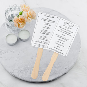 Simple Monogrammed Black and White Wedding Program Hand Fan