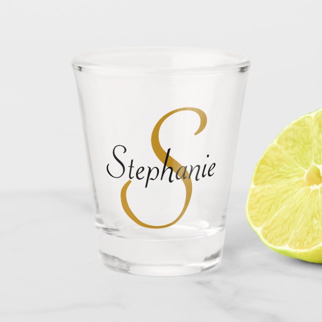 Simple Monogrammed Initial & Name  Shot Glass (Front)