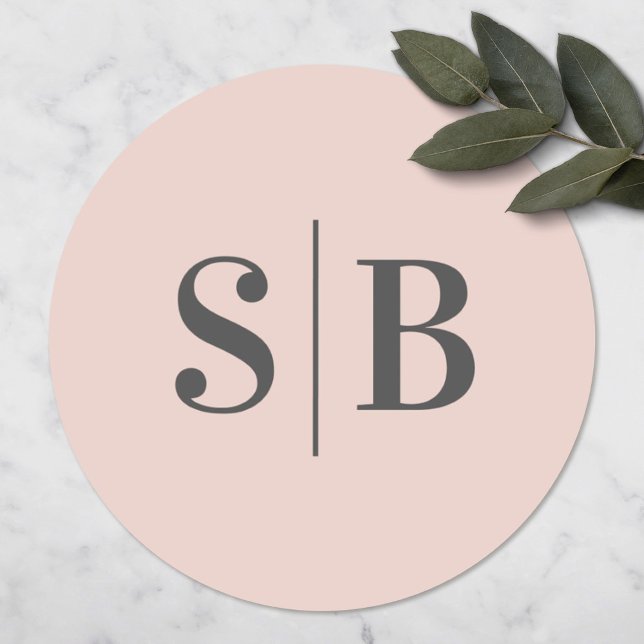 Simple Monogrammed Light Blush Pink Wedding Classic Round Sticker (Creator Uploaded)