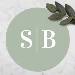 Simple Monogrammed Light Leaf Green Wedding Classic Round Sticker