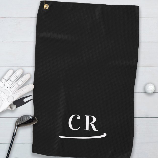 Simple Monogrammed Modern Modern Black & White Golf Towel (Simple Monogrammed Modern Modern Black & White Golf Towel)