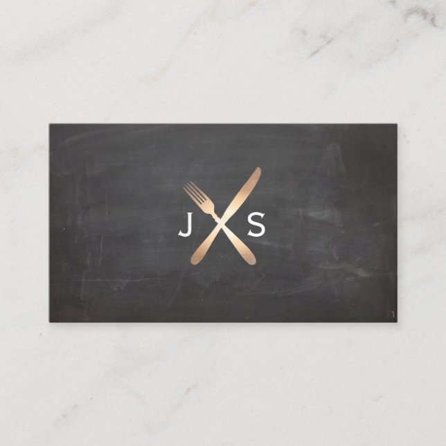 Simple  Monogrammed Personal Chef Catering Black Business Card (Front)