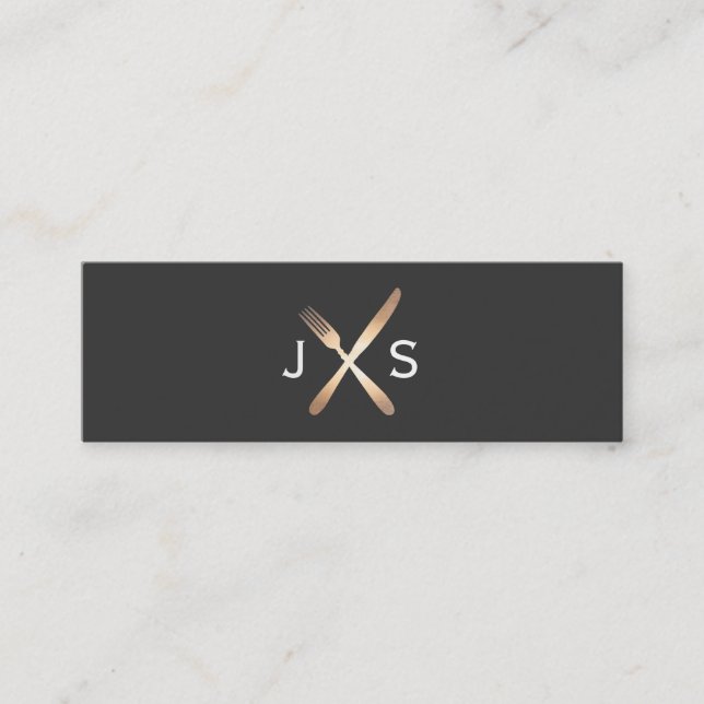 Simple  Monogrammed Personal Chef Catering Black Mini Business Card (Front)