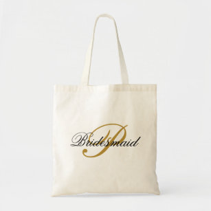 Simple Monogrammed Personalised Black & Gold Bride Tote Bag