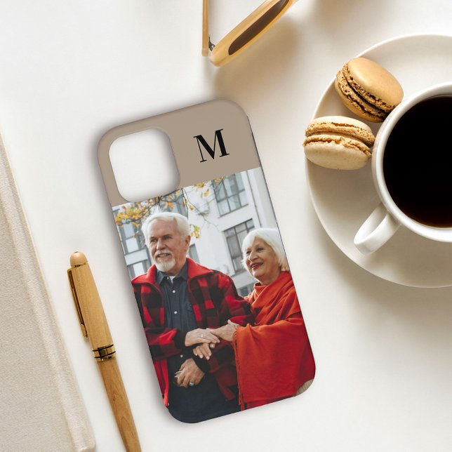 Simple Monogrammed Portrait Photo Beige Brown Case-Mate iPhone Case (Creator Uploaded)