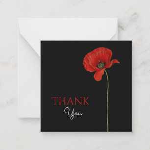 Simple Monogrammed Red Poppy on Black Thank You Card