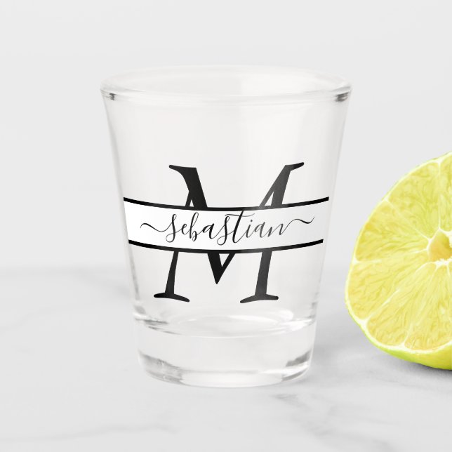 Simple Monogrammed Typography Name Personalised Shot Glass (Front)