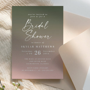 Simple Monstera Green & Pink Ombre Bridal Shower Invitation