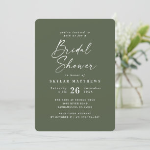 Simple Monstera Green Solid Colour Bridal Shower Invitation