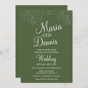 Simple Monstera Line Hand Illustration Green Invitation