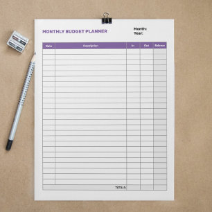 Simple Monthly Budget Planner Purple Notepad