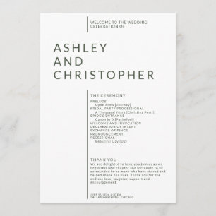 Simple Moss Green Isolated Names Wedding Ceremony Programme