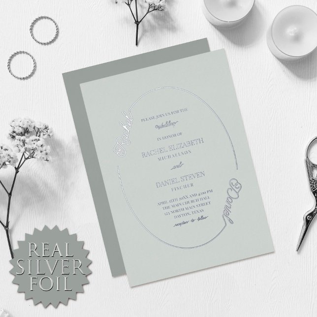 Simple Moss Green Name Oval Border Wedding Real (Creator Uploaded)