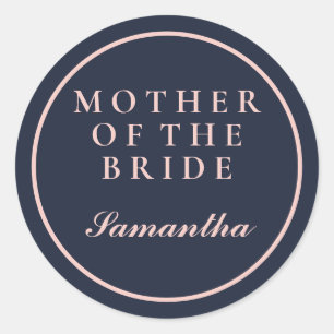 SIMPLE MOTHER OF THE BRIDE OXFORD BLUE AND PINK CLASSIC ROUND STICKER