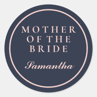 SIMPLE MOTHER OF THE BRIDE OXFORD BLUE AND PINK CLASSIC ROUND STICKER