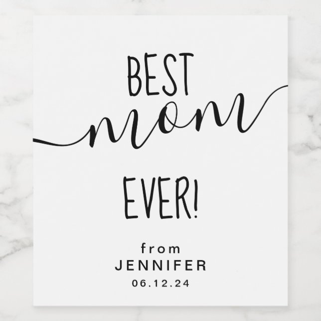 Simple Mother's Day Best Mum Black & White Wine Label (Single Label)