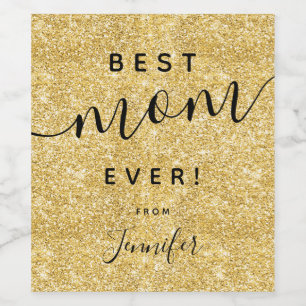 Simple Mother's Day Best Mum Gold Glitter Wine Label