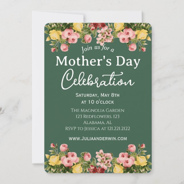 Simple Mother's Day Celebration | Floral theme Invitation (Front)