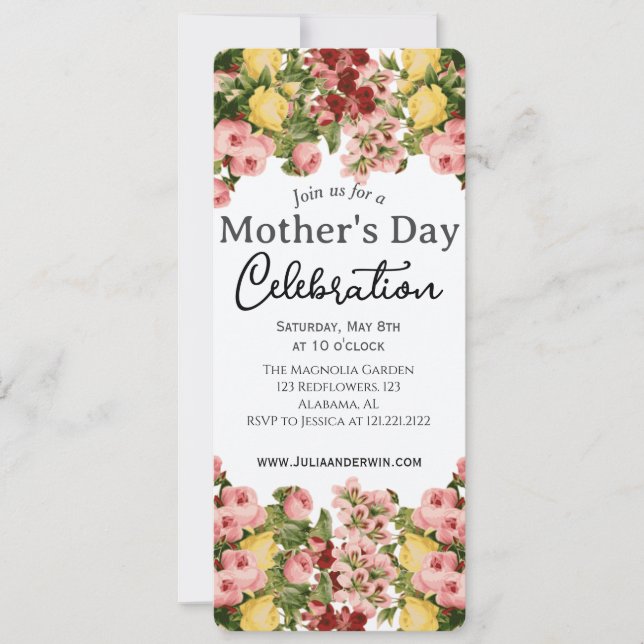 Simple Mother's Day Celebration | Floral theme Invitation (Front)