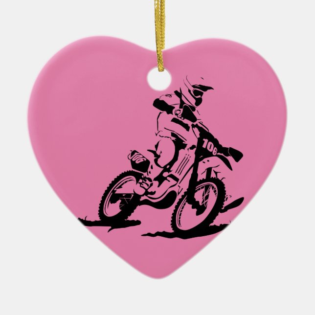Simple Motorcross Bike and Rider Ceramic Tree Decoration (Front)