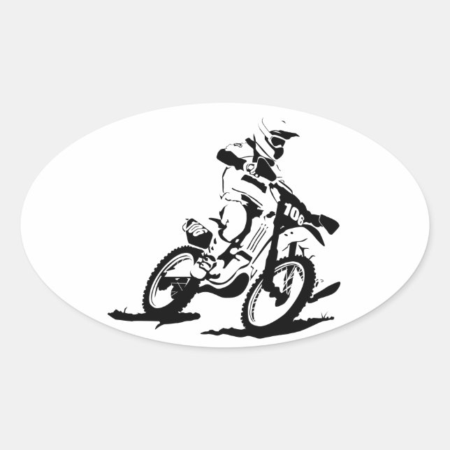 Simple Motorcross Bike and Rider Oval Sticker (Front)