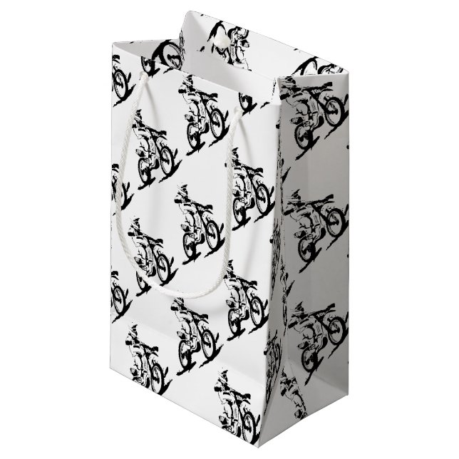 Simple Motorcross Bike and Rider Small Gift Bag (Front Angled)