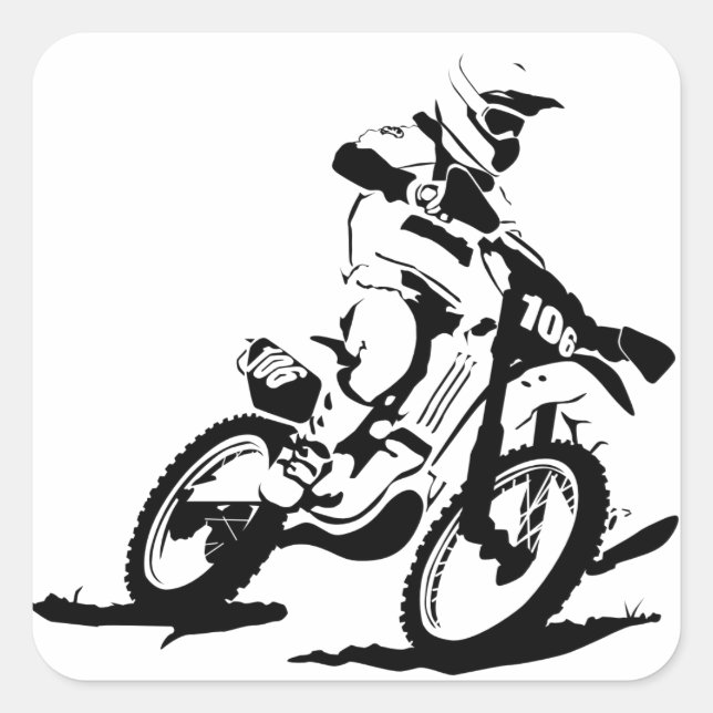 Simple Motorcross Bike and Rider Square Sticker (Front)