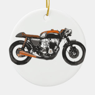 Simple Motorcycle - Cafe Racer 750 Drawing Ceramic Tree Decoration