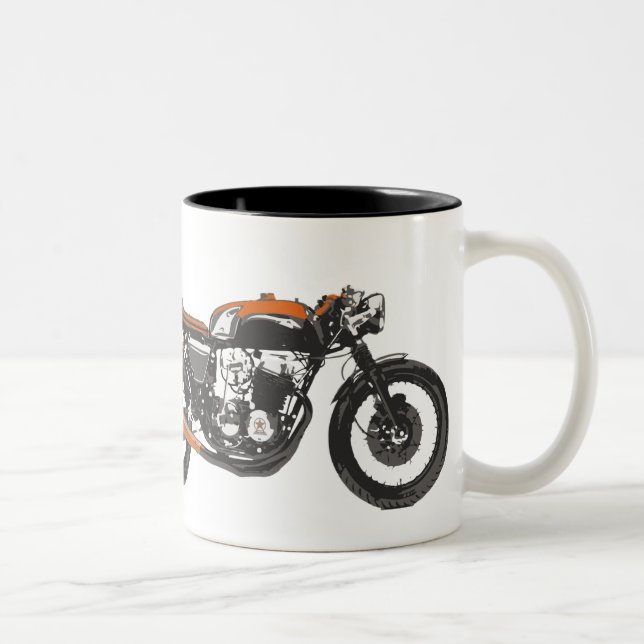 Simple Motorcycle - Cafe Racer 750 Drawing Two-Tone Coffee Mug (Right)