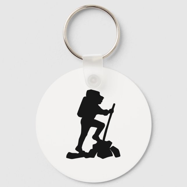 simple mountain hiking man black silhouette key ring (Front)