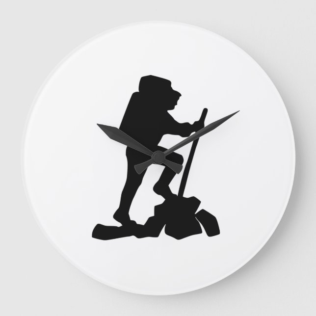simple mountain hiking man black silhouette large clock (Front)
